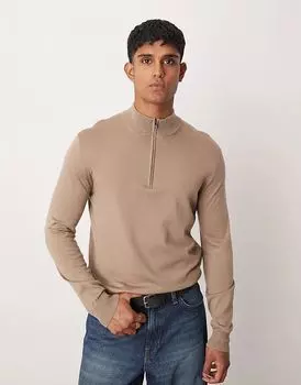 Шерстяной свитшот бежевого цвета с застежкой-молнией на четверть оборота Mango