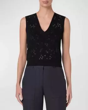 Шерстяной топ без рукавов с интарсией Star Akris, цвет Black