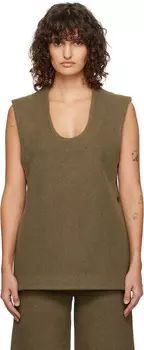 Шерстяной топ цвета хаки с боковыми разрезами Rhe