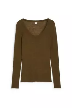 Шерстяной топ рельефной вязки Arket, коричневый