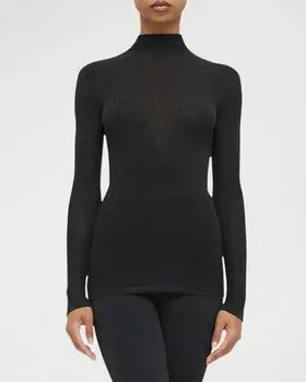 Шерстяной топ с длинными рукавами в рубчик Aurora Wolford, цвет Black