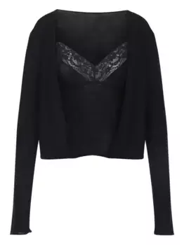 Шерстяной топ с кружевом Alberta Ferretti, черный