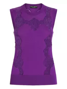 Шерстяной топ с кружевом DOLCE & GABBANA, фиолетовый