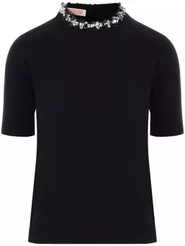 Шерстяной топ с пайетками Valentino Garavani, черный