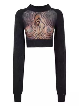 Шерстяной топ с принтом под дерево Jean Paul Gaultier, черный