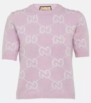 Шерстяной топ с узором gg Gucci, розовый