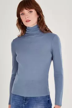 Шерстяной топ с воротником-поло Monsoon, синий