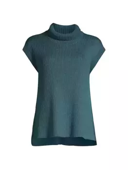 Шерстяной топ с воротником в рубчик Eileen Fisher, синий