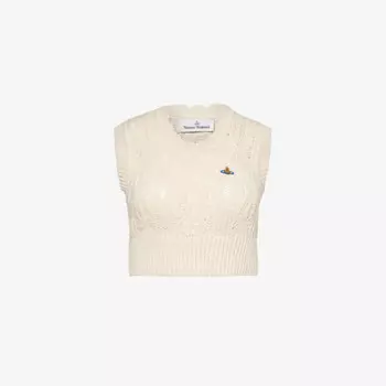 Шерстяной топ с вышитым логотипом Samantha Vivienne Westwood, бежевый