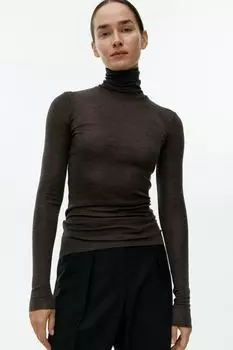 Шерстяной топ с высоким воротником H&M, коричневый