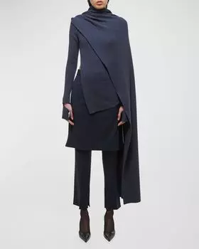 Шерстяной топ в рубчик с драпировкой Helmut Lang, цвет Navy Mlnge