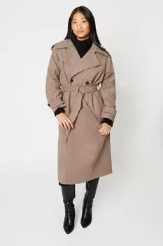 Шерстяной тренч Petite с поясом Dorothy Perkins, бежевый