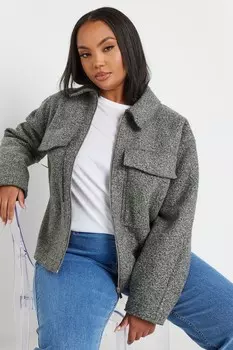 Шерстяной укороченный жакет с центральной частью спереди Yours Curve, серый