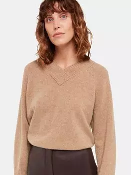 Шерстяной вязаный джемпер с V-образным вырезом Whistles, кэмел