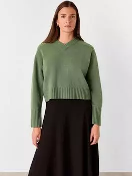 Шерстяной вязаный джемпер с v-образным вырезом Whistles, цвет Sage Green