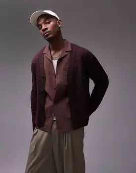 Шерстяной вязаный кардиган ARKET с пуговицами спереди в красно-бордовом цвете