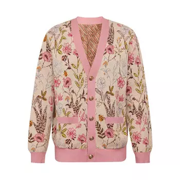 Шерстяной вязаный кардиган Deep Breath средней длины с цветочным узором, розовый