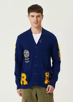Шерстяной вязаный кардиган с нашивкой-логотипом Polo Ralph Lauren, синий