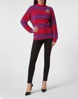 Шерстяной вязаный пуловер с круглым вырезом LS Skull&Bones Philipp Plein, цвет Red/Purple