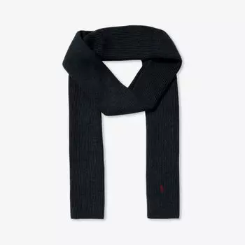 Шерстяной вязаный шарф с фирменной вышивкой Polo Ralph Lauren, цвет dark granite hthr