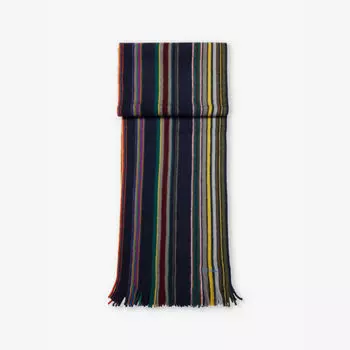 Шерстяной вязаный шарф с вышитым текстом и полосками Paul Smith, синий