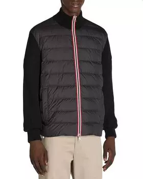Шерстяной вязаный стёганый кардиган с пуховым утеплителем Moncler, черный