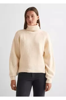 Шерстяной вязаный свитер Mango, бежевый