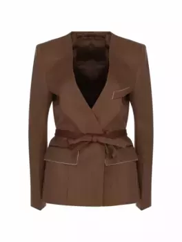 Шерстяной жакет на запах Victoria Beckham, коричневый