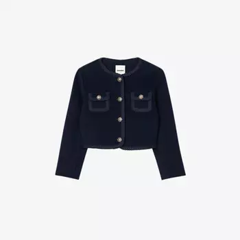 Шерстяной жакет с круглым вырезом и застежкой на пуговицы Sandro, синий