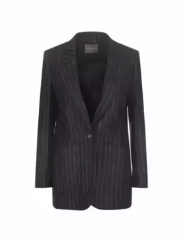 Шерстяной жакет в полоску Lorena Antoniazzi, тёмно-синий