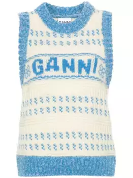 Шерстяной жилет с логотипом GANNI, белый