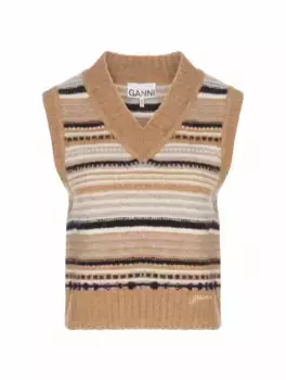 Шерстяной жилет с логотипом Ganni, мультиколор