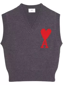 Шерстяной жилет с монограммой Ami de Coeur AMI Paris, фиолетовый