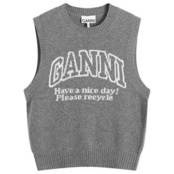 Шерстяной жилет с рисунком Ganni, серый