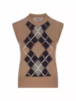 Шерстяной жилет с узором AMI PARIS, мультиколор