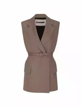 Шерстяной жилет в клетку Jil Sander, бежевый