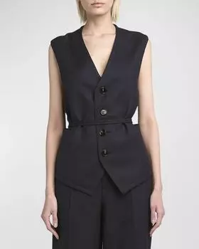 Шерстяной жилет в тонкую полоску с завязкой на талии Bottega Veneta, цвет Blue/Black