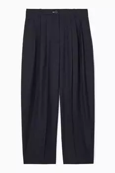 Шерстяные брюки barrel-regular fit COS, темно-синий