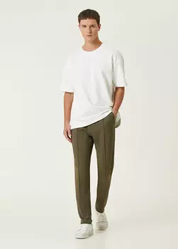 Шерстяные брюки с кулиской на талии Academia, хаки