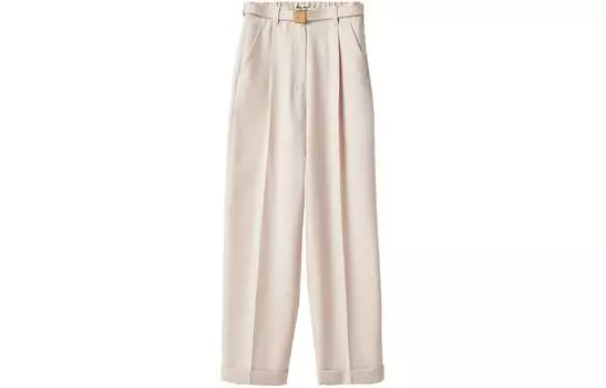 Шерстяные брюки с поясом MIU MIU, Neutral Color