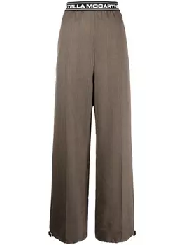 Шерстяные брюки с узором в елочку и логотипом Stella McCartney, коричневый