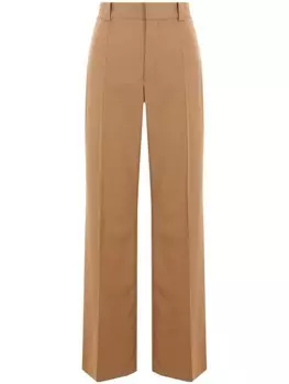Шерстяные брюки широкого кроя из зернистой шерсти Chlo, нейтральный цвет