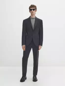 Шерстяные брюки super 120's check Massimo Dutti, серый