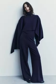 Шерстяные брюки ZARA, синий