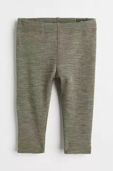 Шерстяные леггинсы H&amp;M, хаки зеленый меланж