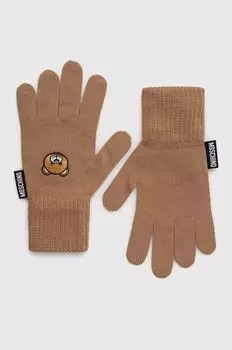 Шерстяные перчатки Moschino, коричневый
