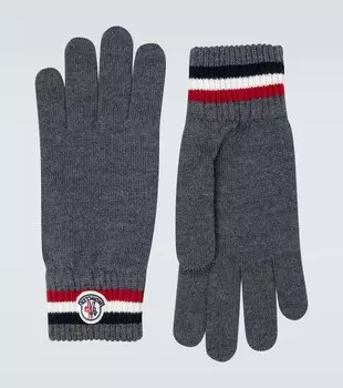 Шерстяные ребристые перчатки Moncler, серый