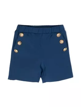 Шерстяные шорты с декоративными пуговицами Balmain Kids, синий