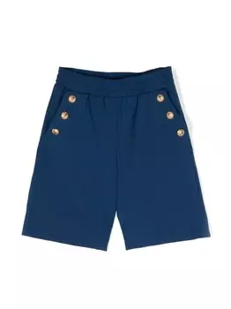 Шерстяные шорты с декорированными пуговицами Balmain Kids, синий