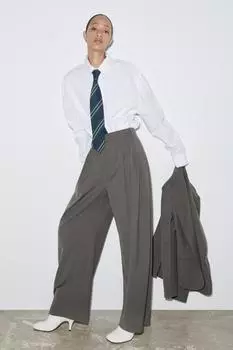 Шерстяные штопаные брюки ZARA, серый